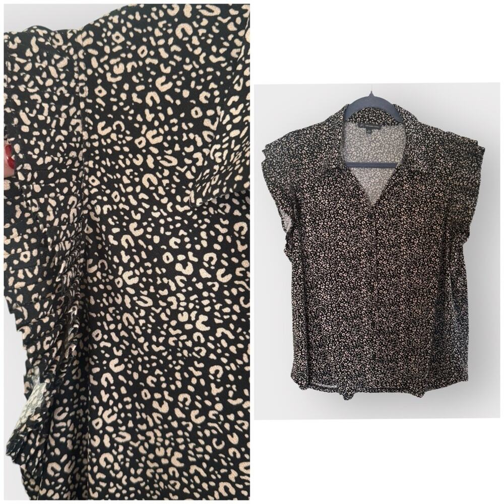 Adrianna Papell animal print blouse with ruffle sleeve accent